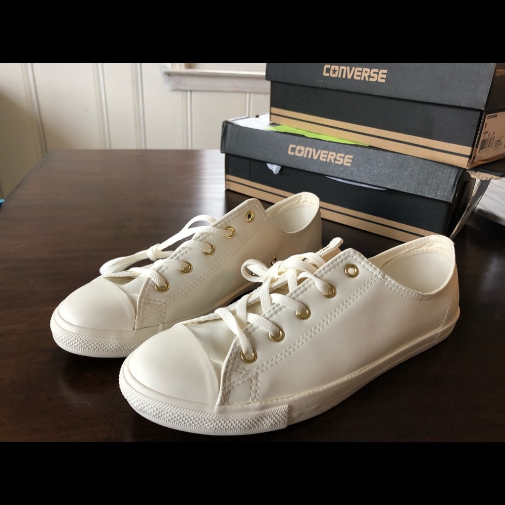 White Converse with Gold Eyelets
